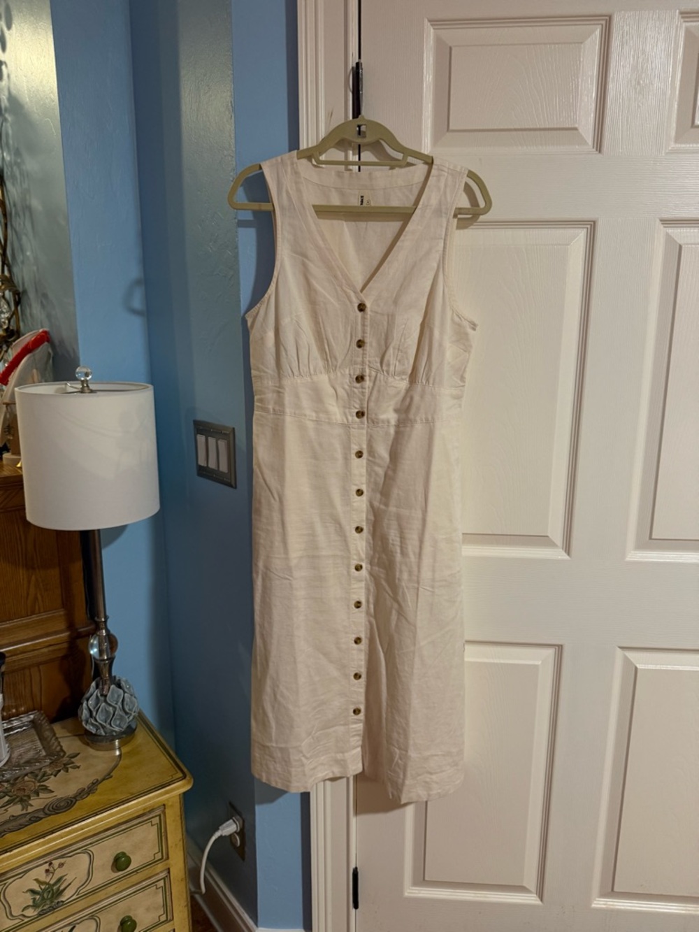 Pact organic cotton Cream Sleeveless Button-Front Midi Dress